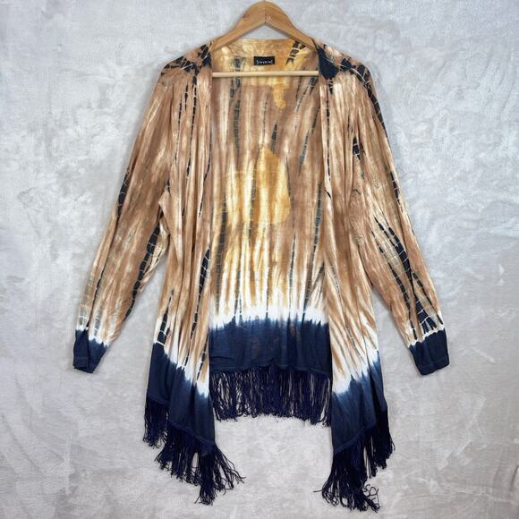 Sovrin Sweaters - Sovrin Moon Tree Tie Dye Fringed Cardigan XS Kimono Dark Boho Whimsigoth USA